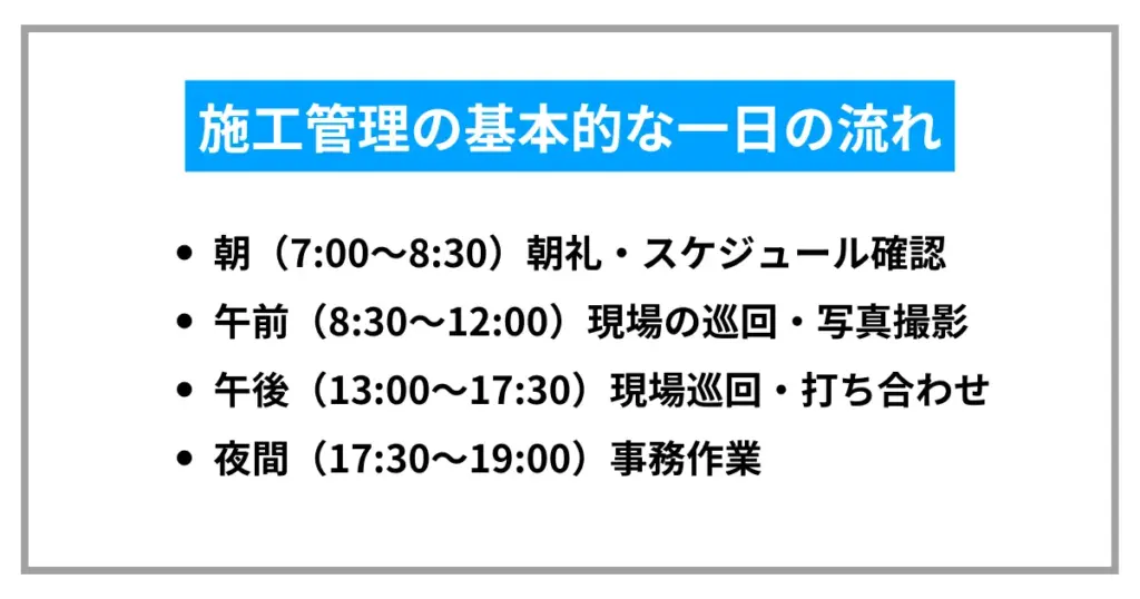 施工管理の基本的な一日の流れ