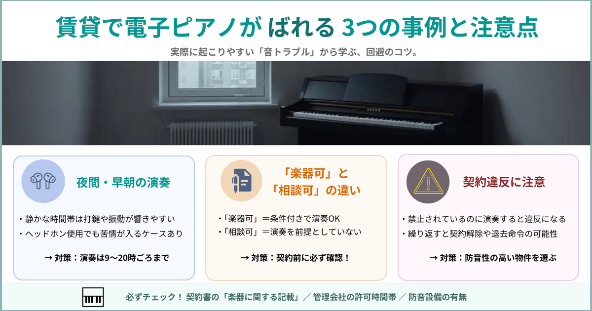賃貸で電子ピアノがばれる3つの事例と注意点|防音・契約トラブルを防ぐポイント